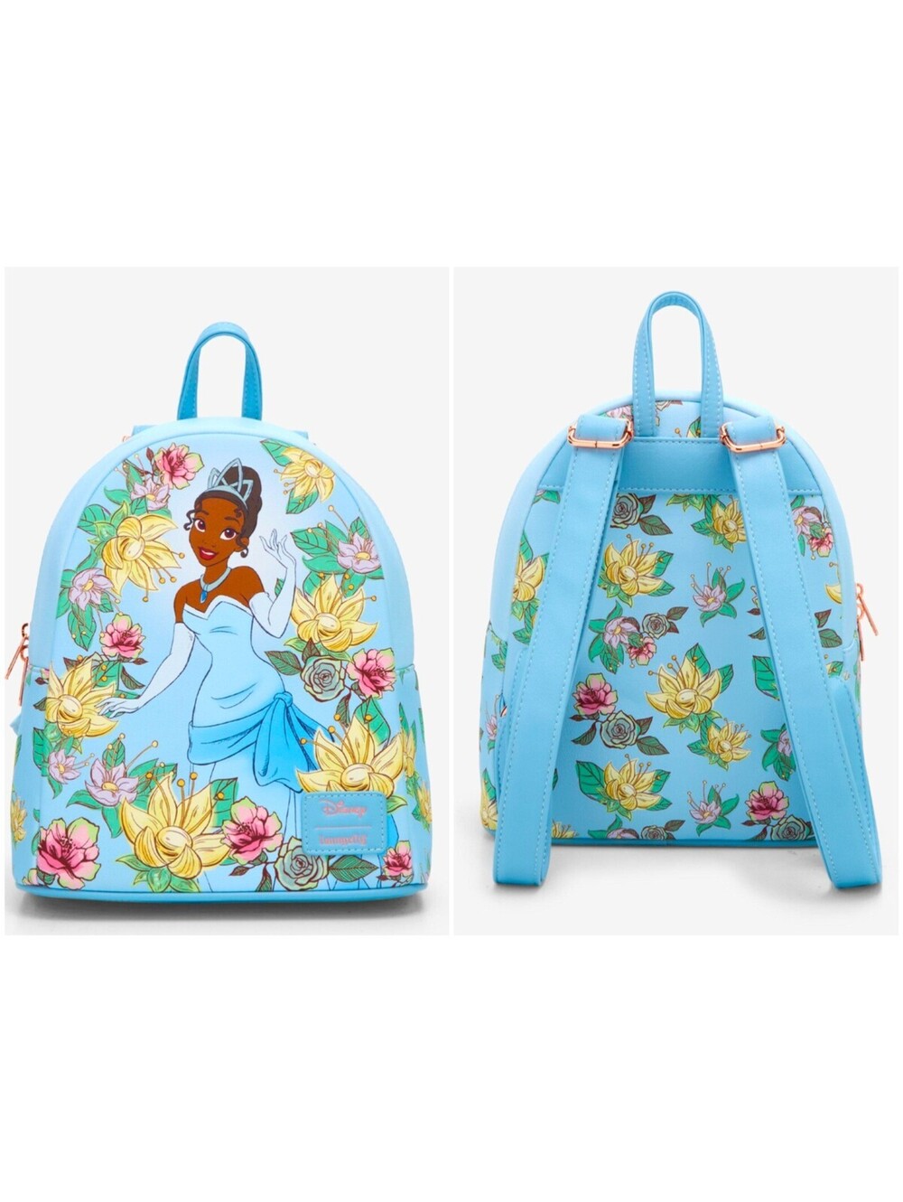 Loungefly Disney Tiana Princess And The Frog Blue Floral Mini Backpack Bag New